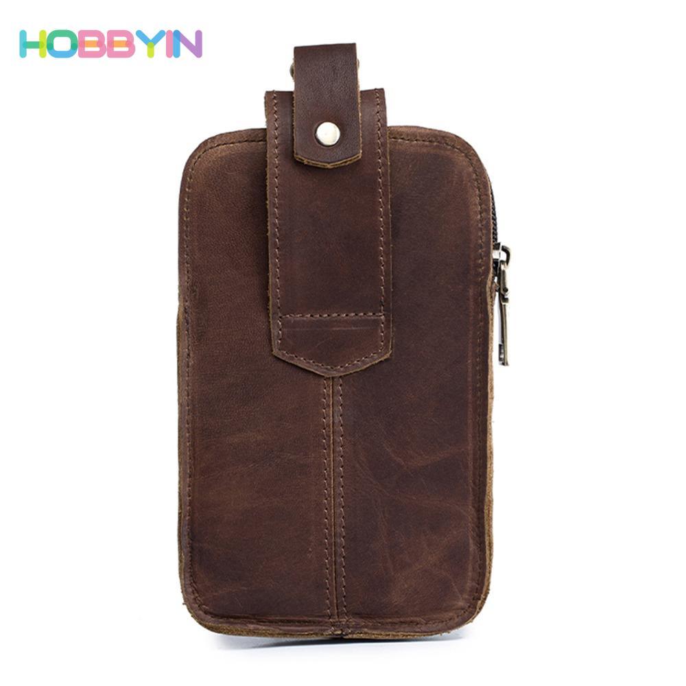 Túi thắt lưng HOBBYIN, Túi thắt lưng sức chứa lớn bằng da bò, Gói Fanny di động cổ điển dành cho nam