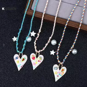 KUZHEN Handmade Thắt Nút Dây Trái Tim Mặt Dây Chuyền Nelace Áo Len Thời Trang Dây Xích Staable Ngôi Sao Ngọc Trai Nelace Dành Cho Nữ Trang Sức Quà Tặng HOT