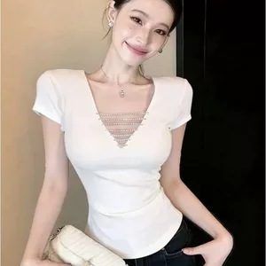 Áo thun ngắn tay cổ chữ V đẹp độc đáo dành cho nữ Mùa hè Phong cách mới Hot Girl Style Slim-Fit Hàn Quốc sang trọng Áo nhỏ
