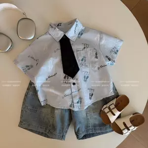 Trẻ em (90-140) Mùa hè Phong cách mới Phiên bản Hàn Quốc Áo sơ mi thời trang hoạt hình