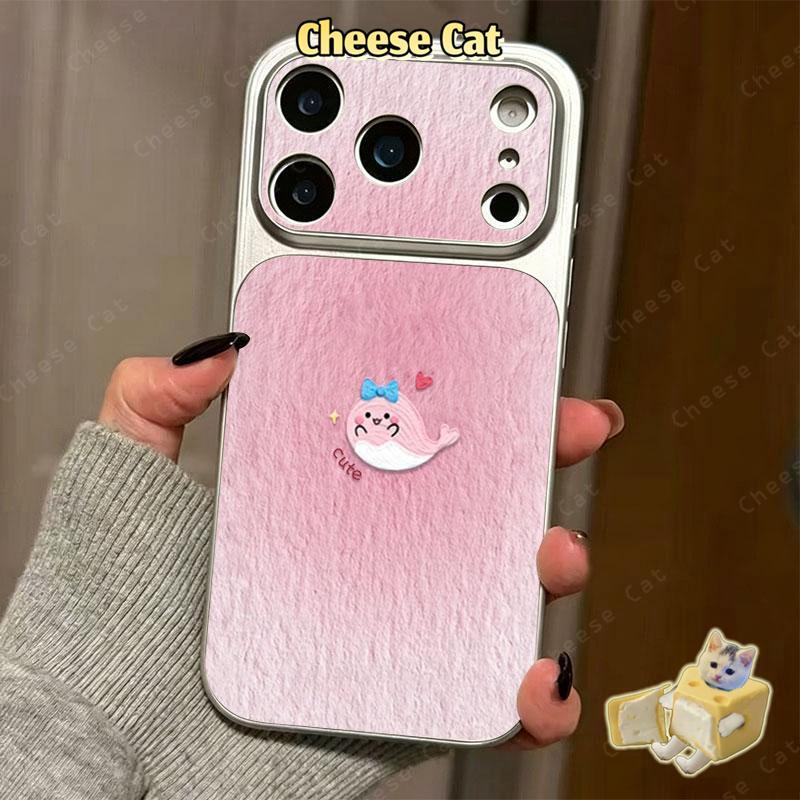 Ốp điện thoại bảo vệ bằng da cá voi xanh bị nhòe màu hồng cho iPhone 15 14 11 12 13 Pro Max XR Xs Max 17 Pro 16 Plus