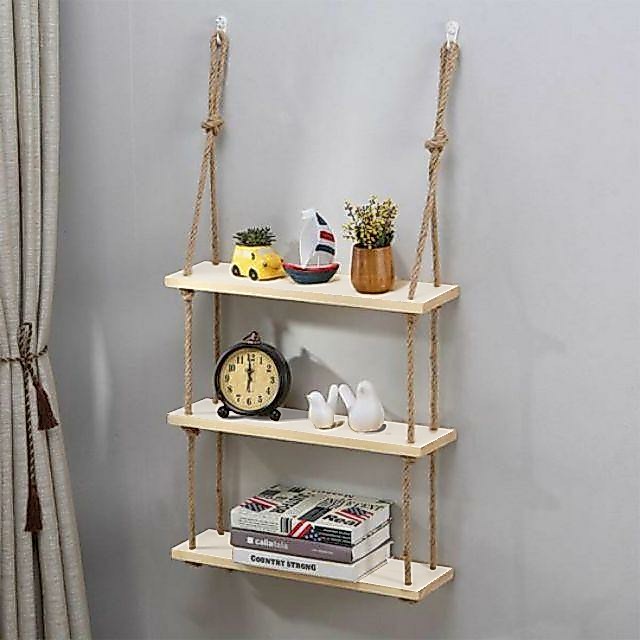 kệ treo tường thanh ngang - kệ gỗ treo tường tặng kèm dây thừng