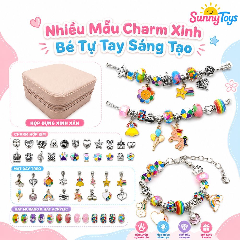 Hộp Phụ Kiện Làm Vòng 66 Món SunnyToys- Bộ Charm DIY Cho Bé Tự Thiết Kế Trang Sức