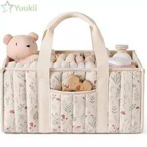 Giỏ đựng tã trẻ em YUUKII, Hộp đựng tã trẻ em dung tích lớn hoa, Túi đựng tã trẻ sơ sinh di động dành cho trẻ sơ sinh Du lịch ngoài trời