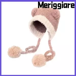 Mũ dệt kim MERIGGIARE, Mũ chui đầu dệt kim hình gấu dễ thương, Mũ bảo vệ tai ấm áp chống gió chống lạnh Thể thao ngoài trời