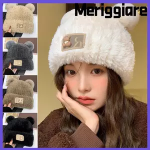 Mũ sang trọng MERIGGIARE, Mũ beanie len bảo vệ tai, Chu vi đầu lớn Gấu dễ thương ấm áp Skullcap