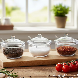 Hũ gia vị có nắp đậy và muỗng trong suốt đựng sa tế bàn quán ăn chất liệu nhựa - Phương Trang