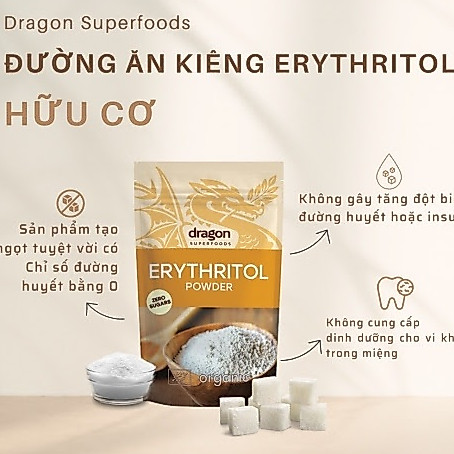 Đường ăn kiêng Erythritol hữu cơ zero sugar Dragon Superfoods 250g