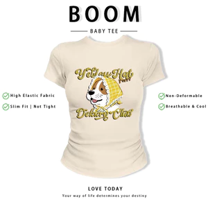 BOOM Áo Baby Tee Nữ Cotton Ôm Body-Áo Thun Ngắn Tay Y2K In Hình PhongCách Mùa Hè, Cổ Tròn Hàng Đầucách hàn quốc phong536