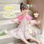 ✿ Bé Gái Hàn Quốc Tương Phản Peter Pan Cổ Hoa Bánh Đầm Puff Tay Trẻ Em Mùa Hè Ngọt Ngào Sundress