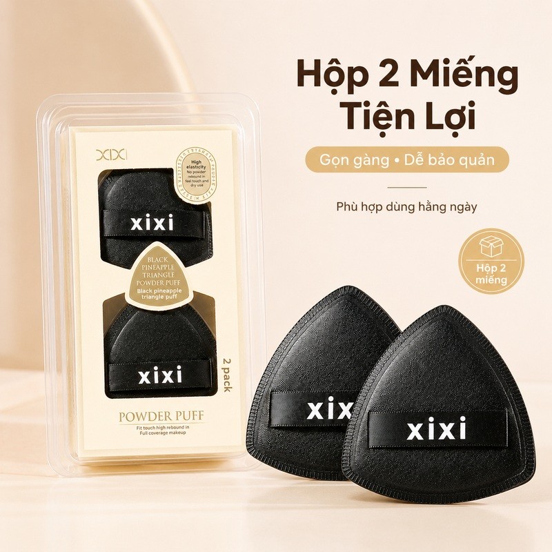 XIXI Bông Mút Tam Giác Đen Hộp 2 Miếng, Mềm Mịn Dễ Tán Nền GJ68