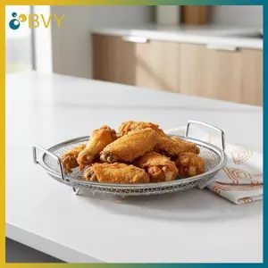 Giỏ lưới lọc bằng thép không gỉ BVY Khay tròn có thể tái sử dụng để chiên thoát nước Nướng chuẩn bị thức ăn nhà bếp.