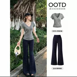 Một Bộ Chấm Bi In Hình Nữ Tay Ngắn Phong Cách Mới Cao Cấp Ôm Phù Hợp Với Thời Trang Thường Ngày Quần Ống Rộng