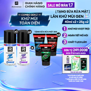 Combo 2 Lăn khử mùi Romano Gen Z Khử mùi vượt trội - Ngăn vệt ố vàng 40mlx2 (Tặng mùi ngẫu nhiên)