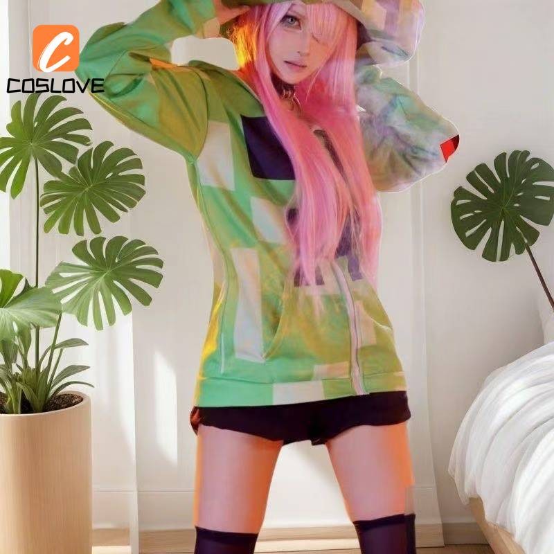 Phong Cách Mới Bộ Đồ Cosplay Minecraft Creeper, Quần Áo Dài Tay Màu Xanh Dễ Thương Cho Bé Gái