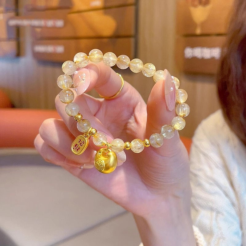 Phong Cách Mới Xiaopengfu Citrine Vòng Tay Pha Lê INS Niche Cao Cấp Dân Tộc Sự Giàu Có Thu Hút Đính Hạt Nẹp
