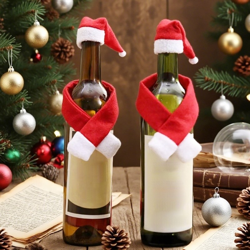 Pack Of 12 Christmas Bottle Scarf Hat Decorations Nonwoven Fabric Party Tabletop