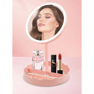 Gương Đèn LED Trang Điểm Thông Minh 3 Chế Độ Sáng, Gương Makeup Để Bàn Kèm Khay Đựng Đa Năng