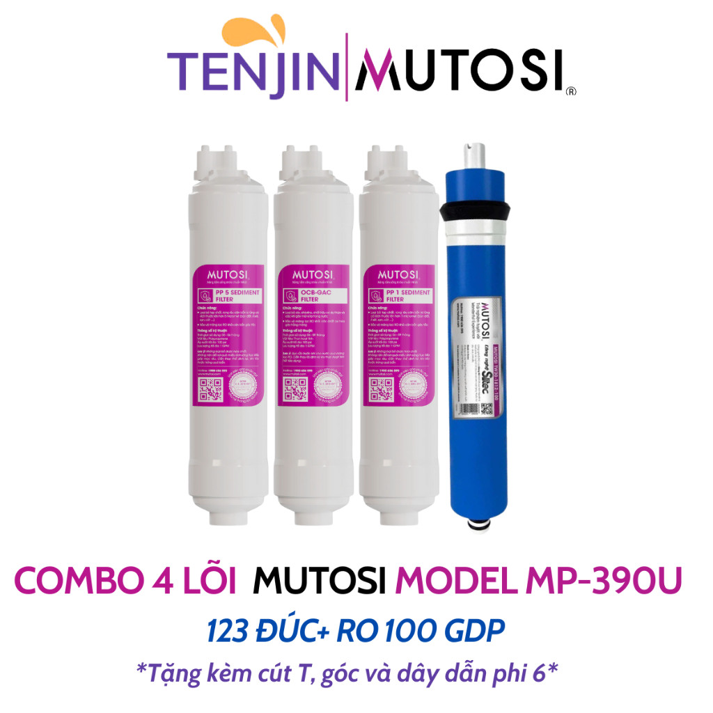 Combo 9 Lõi Lọc Nước Mutosi Sử Dụng 123 Đúc, Màng RO Seltic 100GPD, T33, Min, Far, Nano, Aklaline Model MP-390U