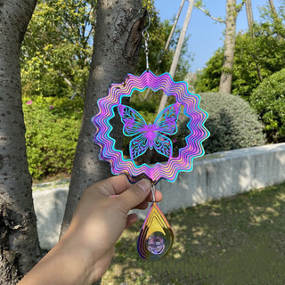 Bắc Âu 3D Gió Mandala Chuông Gió Màu Chuyển Đổi Xoay Chuông Gió Thép Không Gỉ Chảy Ngoài Trời Sân Vườn Treo