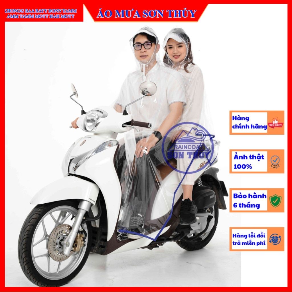 Áo mưa trong suốt 2 MŨ TRONG SUỐT Sơn Thủy PVC freesize aomuasonthuyhn