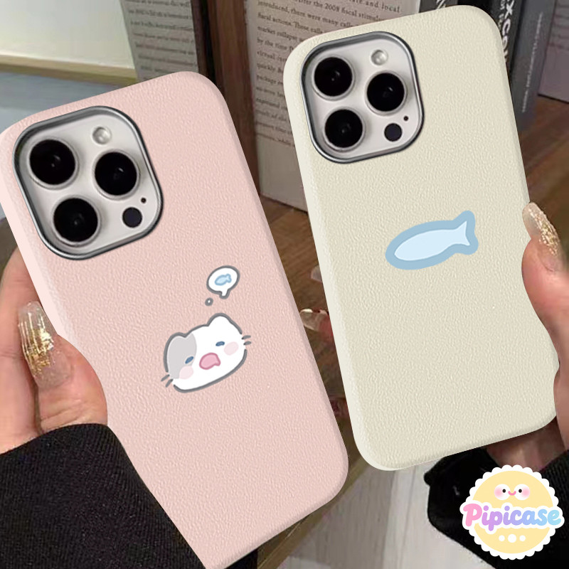 Ốp Lưng Cho Realme C75 C55 C67 C25 C25s C53 C12 C51 11 5 C3 5i 6i 8i C11 5S Cặp đôi có kết cấu da cá mèo con dễ đơn giản