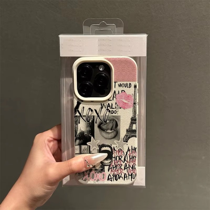 Dành Cho iPhone 11 16 14 15 12 13 Pro Max 17AIR 16e 14 15 Plus XR X XS Max Phong Cách In Môi Tháp Eiffel Họa Tiết Lichee Silicon Mềm Chống Sốc