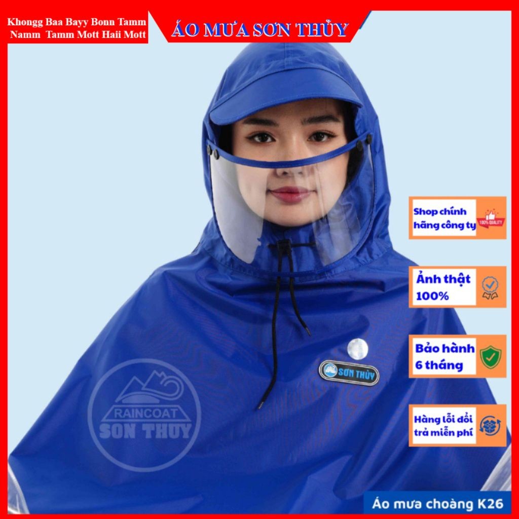 Áo mưa choàng Sơn Thủy K26 ( 1 MŨ ), áo mưa vải dù siêu nhẹ có kính che mặt thiết kế cao cấp mới aomuasonthuyhn