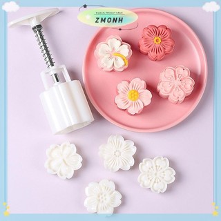 ZMONH 4 Cái / bộ Khuôn Bánh Trung Thu Hoa Anh Đào Hoa Họa Tiết Tem Tay Bấm Khuôn Pít Tông Bánh Ngọt Dụng Cụ