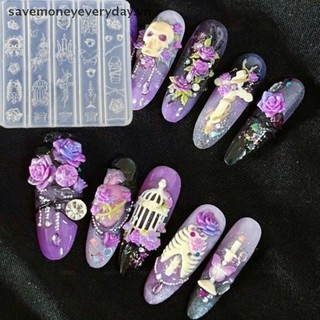 [savemoneyeveryday] Khuôn làm móng trong suốt sáng tạo 3D DIY Trang trí móng tay nghệ thuật Hoa hồng Chân nến lồng chim Khuôn khắc móng nghệ thuật [vn]