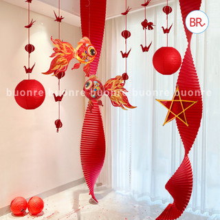 Set Dây Treo Vải Dạ Trang Trí Tết Trung Thu – Dây Treo Decor 17 Chi Tiết Chim Én, Chim Hạc, Đèn Lồng ANGIHOME
