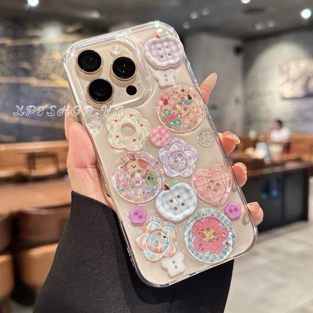 3D Nút Động Vật Hoa Nhựa Ốp Lưng Điện Thoại iPhone 17ProMax 16Plus 15 14 13 12 11 Vỏ Bảo Vệ Chống Sốc