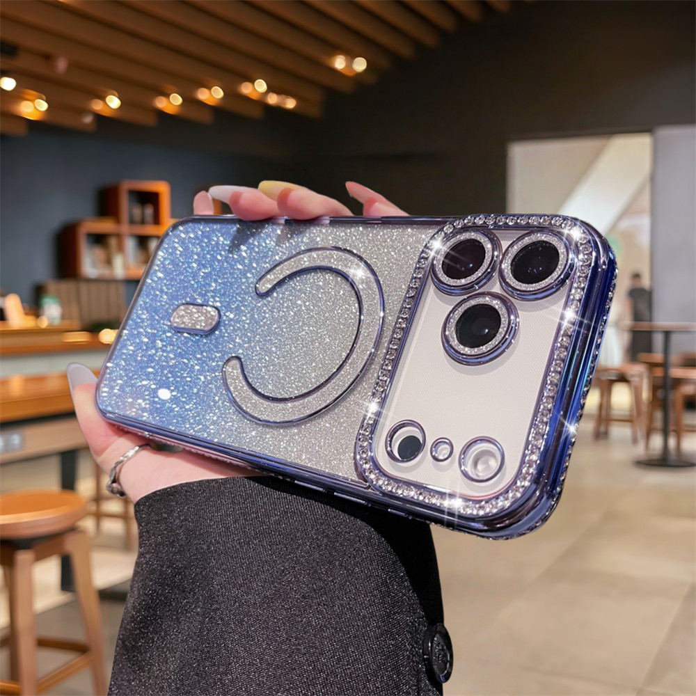 Ốp điện thoại từ tính lấp lánh thời trang cho iPhone 17 Pro Max 13 14 15 16 Pro Max Ống kính bảo vệ Camera Vỏ chống sốc Vỏ mềm TPU Vỏ bảo vệ điện thoại