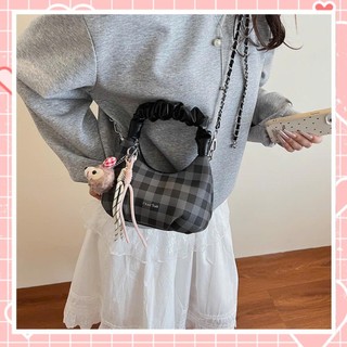 Túi xách túi đeo chéo nữ quai nhúm kẻ ô kèm charm gấu dây chuông thời trang xinh xắn cho nàng K314
