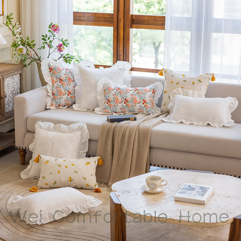Mới Pháp Lãng Mạn Mục Vụ Xù Nấm Ren Cotton Thêu Gối Sofa Đầu Giường Gối