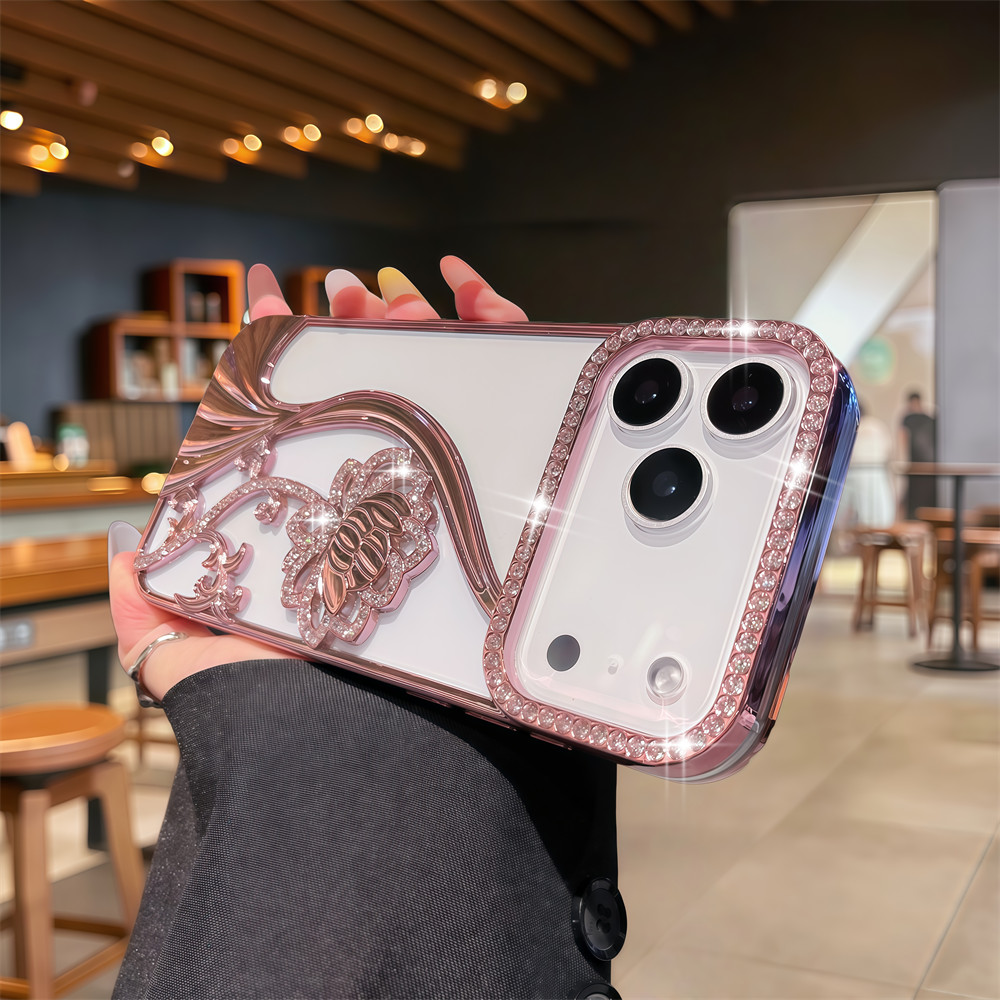 Ốp Điện Thoại Sen Kim Cương Lấp Lánh Sang Trọng Cho iPhone 17 Pro Max Air 16 12 13 14 15 Pro Max 16 plus Ống Kính Bảo Vệ Camera Vỏ Chống Sốc Vỏ Mềm TPU Vỏ Bảo Vệ Điện Thoại