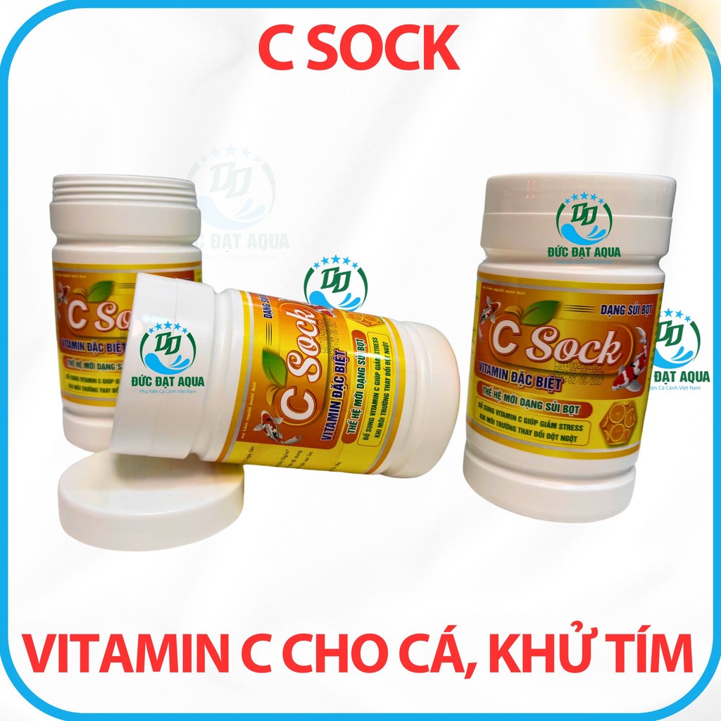 VITAMIN C SOCK,(biotik) cho cá cảnh, hồ koi giảm stress,phát triển nhanh khử tím dạng sủi, hộp 500g 8