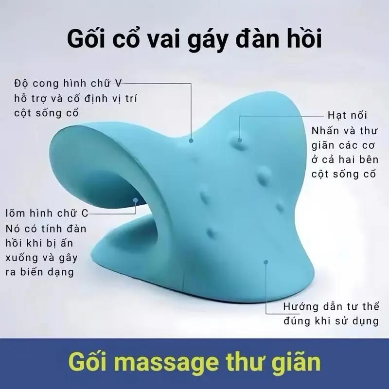 Gối Massage Cổ Vai Gáy - Gối Cổ Chất Liệu Cao Su Non Hỗ Trợ Giãn Cơ, Giảm Đau Mỏi, Thư Giãn Cột Sống Tại Nhà