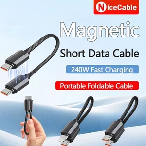 Cáp dữ liệu ngắn có thể gập lại từ tính di động 240W Cáp dữ liệu sạc siêu nhanh Mini dệt Type C sang Type C / IOS Cáp dữ liệu sạc cho Power Bank