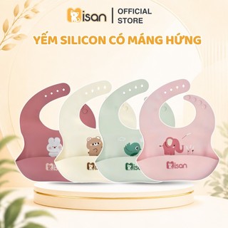 Yếm ăn dặm silicon cho bé MISAN AD92 có máng hứng chống rơi vãi, yếm tập ăn BLW nhiều màu sắc