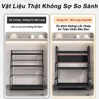 Kệ nhà bếp đa năng chống gỉ, 2-3 tầng điều chỉnh, có giá để dao, thớt và lỗ cắm đũa thìa.