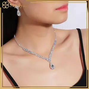 Siyuyan 3 Thời Trang Đơn Giản Giọt Nước Pha Lê Thạch Nelace Bộ Bông Tai Nữ Cưới Cô Dâu Bộ Trang Sức Phụ Kiện Quà Tặng VN