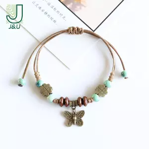 Cá Tính Có Thể Điều Chỉnh Vòng Tay Đính Hạt Gốm Vintage Phong Cách Dân Tộc Bướm Mặt Dây Chuyền Vòng Tay Bohemian Trang Sức Quà Tặng