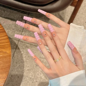 10 Chiếc Phong Cách Pháp Họa Tiết Cá Sấu Màu Hồng Sáng Bóng Handmade Móng Tay Giả Cho Nữ