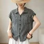 Mùa hè mới trang phục mẹ kẻ sọc thời trang giản dị dáng rộng áo sơ mi ngắn tay dành cho nữ