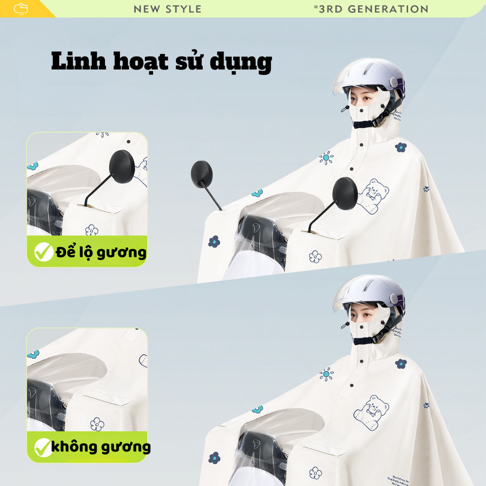 Áo Mưa 1 Đầu Xe Máy Xe Điện, Kích Thước Lớn Hơn 30% Che Kín Giày Dép Chống Bão
