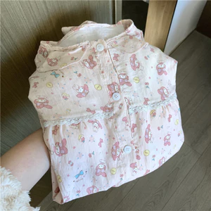 Đồ ngủ phong cách công chúa dễ thương tay dài mùa xuân thu bộ đồ mặc nhà ngọt ngào vải cotton họa tiết đám mây cho nữ