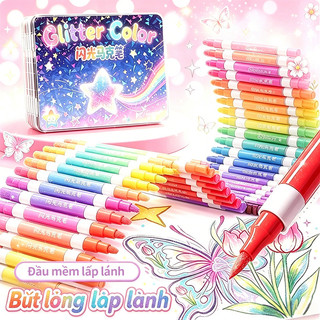 Màu acrylic marker 24/36/48 màu ngòi brush chất lượng lấp lánh cho học sinh tập vẽ tranh sáng tạo