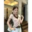 Pure Desire Style Màu hồng giả hai mảnh Áo thun ngắn tay Slim-Fit dành cho nữ Mùa hè Phong cách mới ngắn Hot Girl Áo nhỏ
