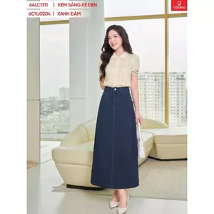 Chân váy jean nữ CARDINA dáng suông dài cạp cao xẻ sau 6CVJ02